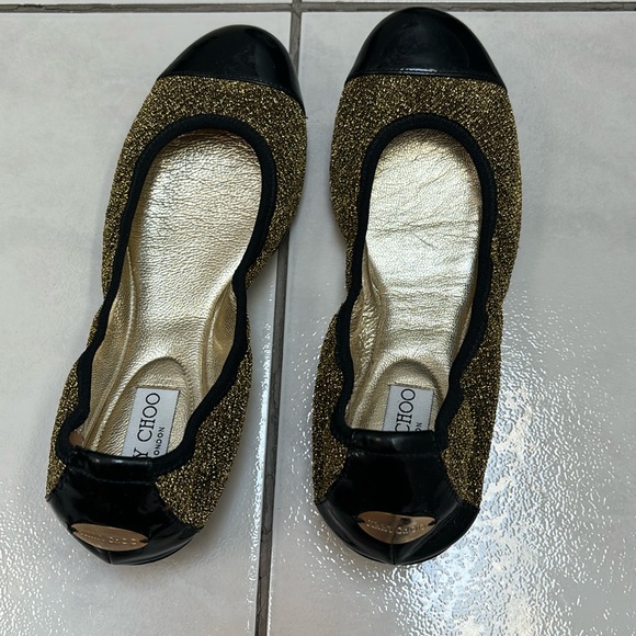 Jimmy Choo gold black metallic shimmer ballet flats - Picture 2 of 8